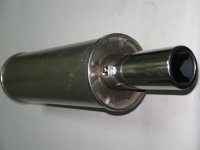 Глушитель основной прямоточный универсальный (задняя часть) Biltema (корпус - металлизированный алюминий, круглая насадка со съемным пламя/шумо гасителем - нержавейка)